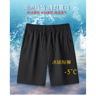 抽繩鬆緊款【臺灣發貨】高彈力口袋拉鍊運動慢跑短褲 休閒短褲 寬鬆短褲 冰絲短褲 彈性褲 海灘褲 男生短褲 五分褲