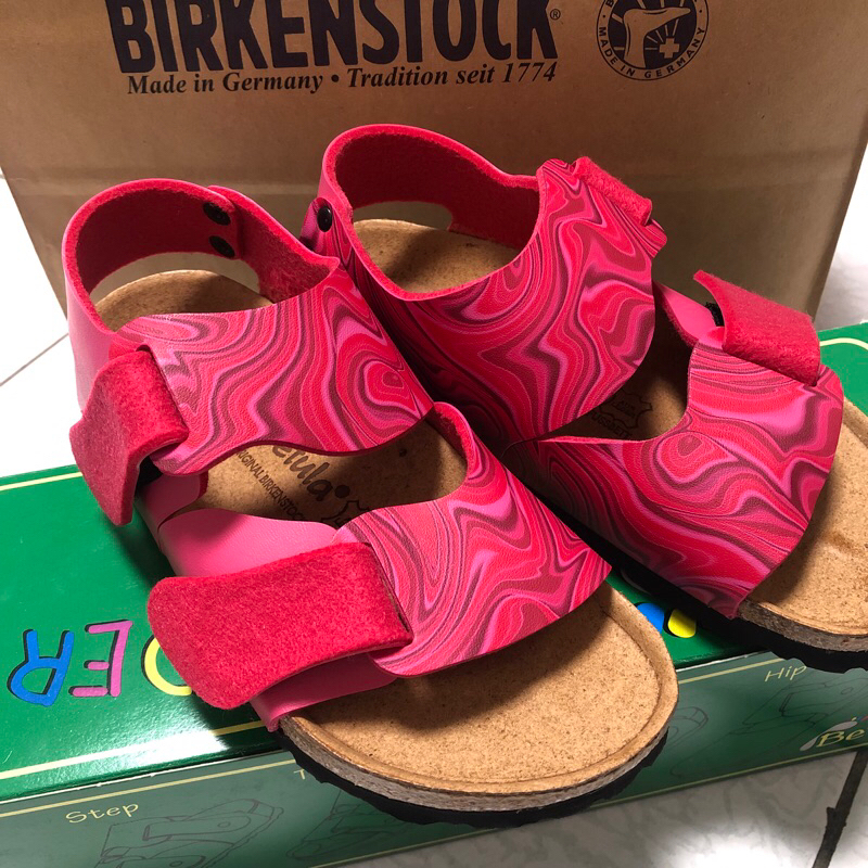 全新 德國 Birkenstock 勃肯betula 女童 魔鬼氈 涼鞋 桃粉色波紋