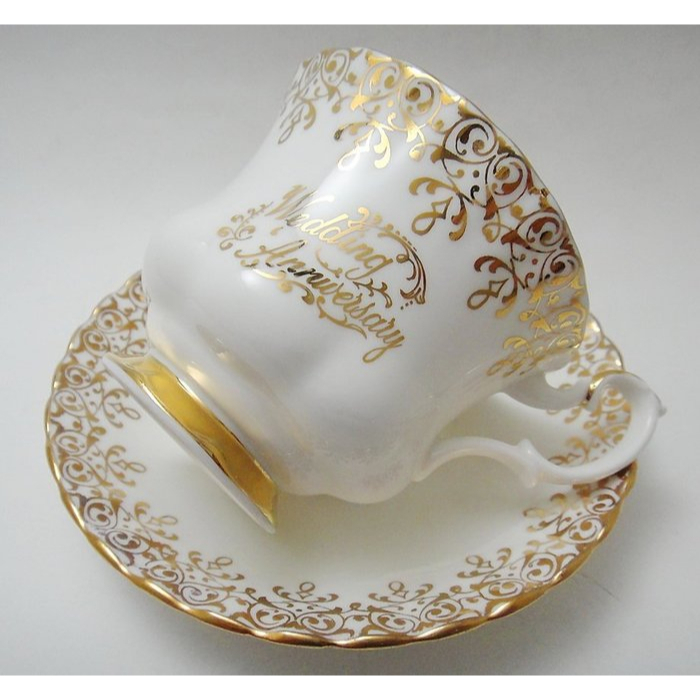 【拾年之路】 英國製Royal Albert皇家亞伯特結婚週年紀念咖啡杯+盤(免運)