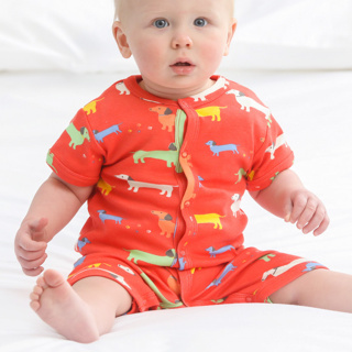 【Piccalilly】英國皮卡儷儷有機棉嬰幼兒短版連身衣(臘腸狗)