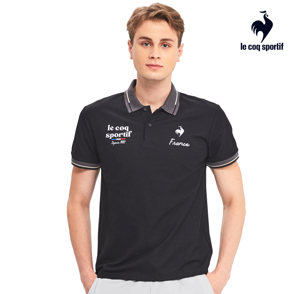 【LE COQ SPORTIF 法國公雞】涼感休閒經典短袖POLO衫-男款-黑色-LWR21344