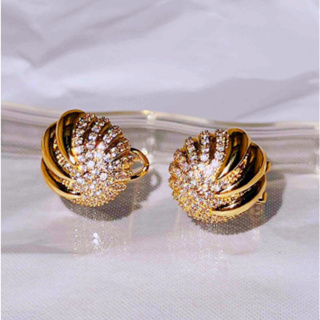 珊瑚 海螺珍珠 滿鑚 古典 低調奢華 水晶 耳環 S925銀 耳扣 不退色1451