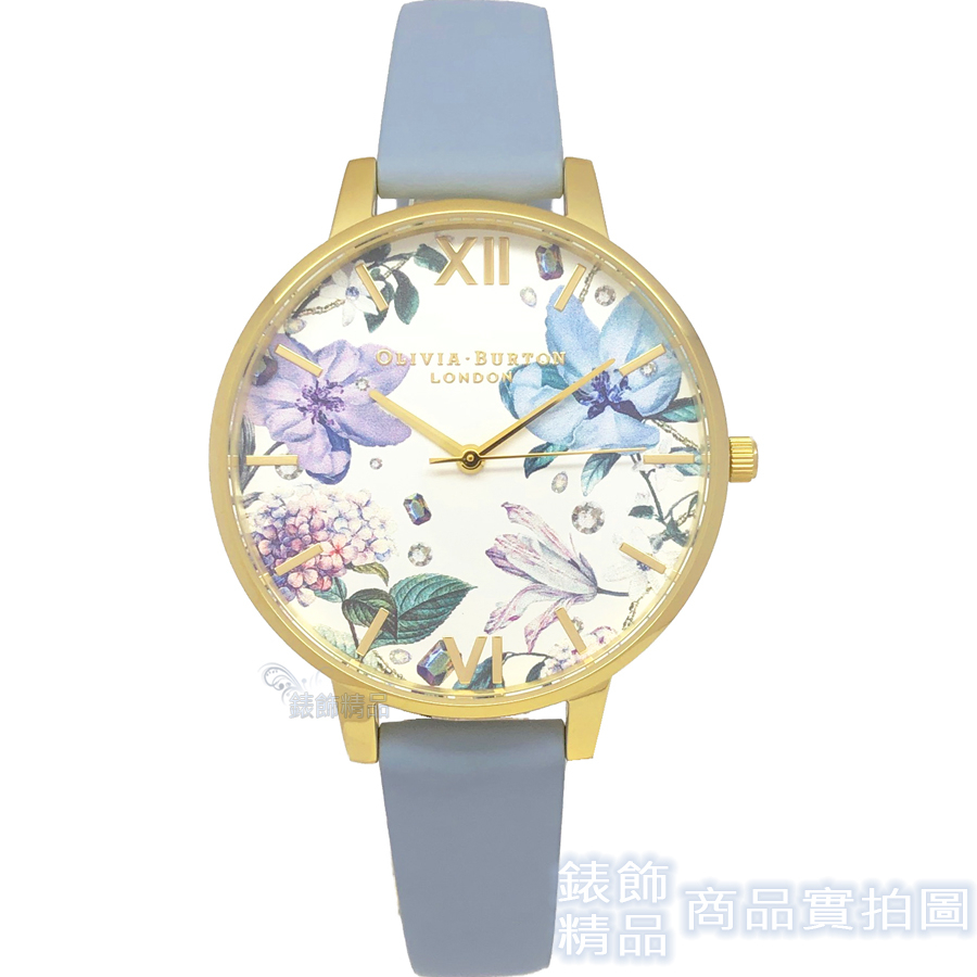 OLIVIA BURTON 腕錶 OB16BF21 寶石花園 粉筆藍 皮帶 女錶38mm【澄緻精品】