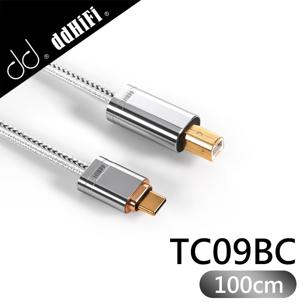 【風雅小舖】【ddHiFi TC09BC Type-C(公)轉USB-B(公)純銀HiFi級數據線(100cm)】