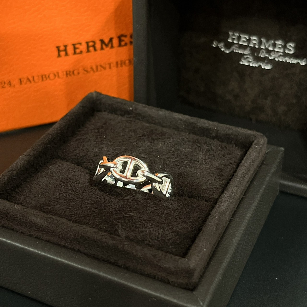 【哈極品】閒置品《Hermes 愛馬仕 925純銀 豬鼻戒指/飾品 51號》