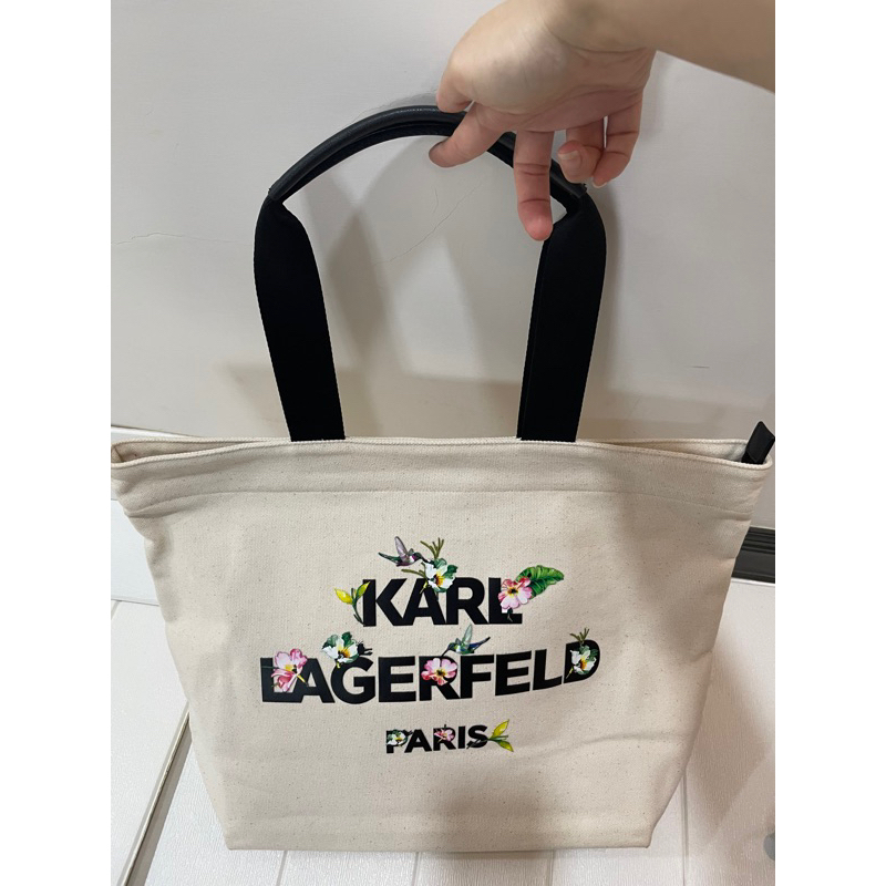 KARL LAGERFELD 老佛爺 帆布托特包 肩背包 購物包 手提包 米色 加厚