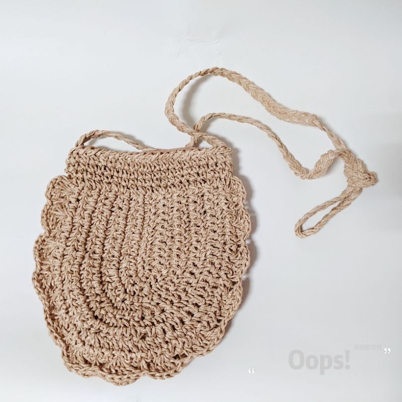【九成新】-未使用過-海灘風草編包 編織包 手機袋 斜背小包 日韓風