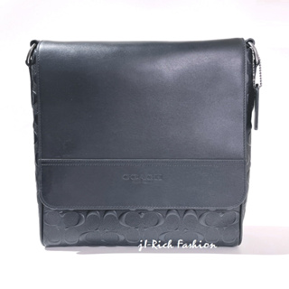 COACH 黑色皮革材質浮雕C LOGO設計男用書包/斜背包 #4006