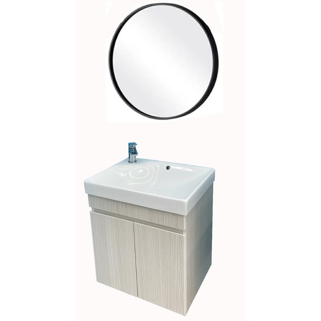 【三件式組合】美國暢銷第一品牌面盆浴櫃+龍頭+圓框造型鏡