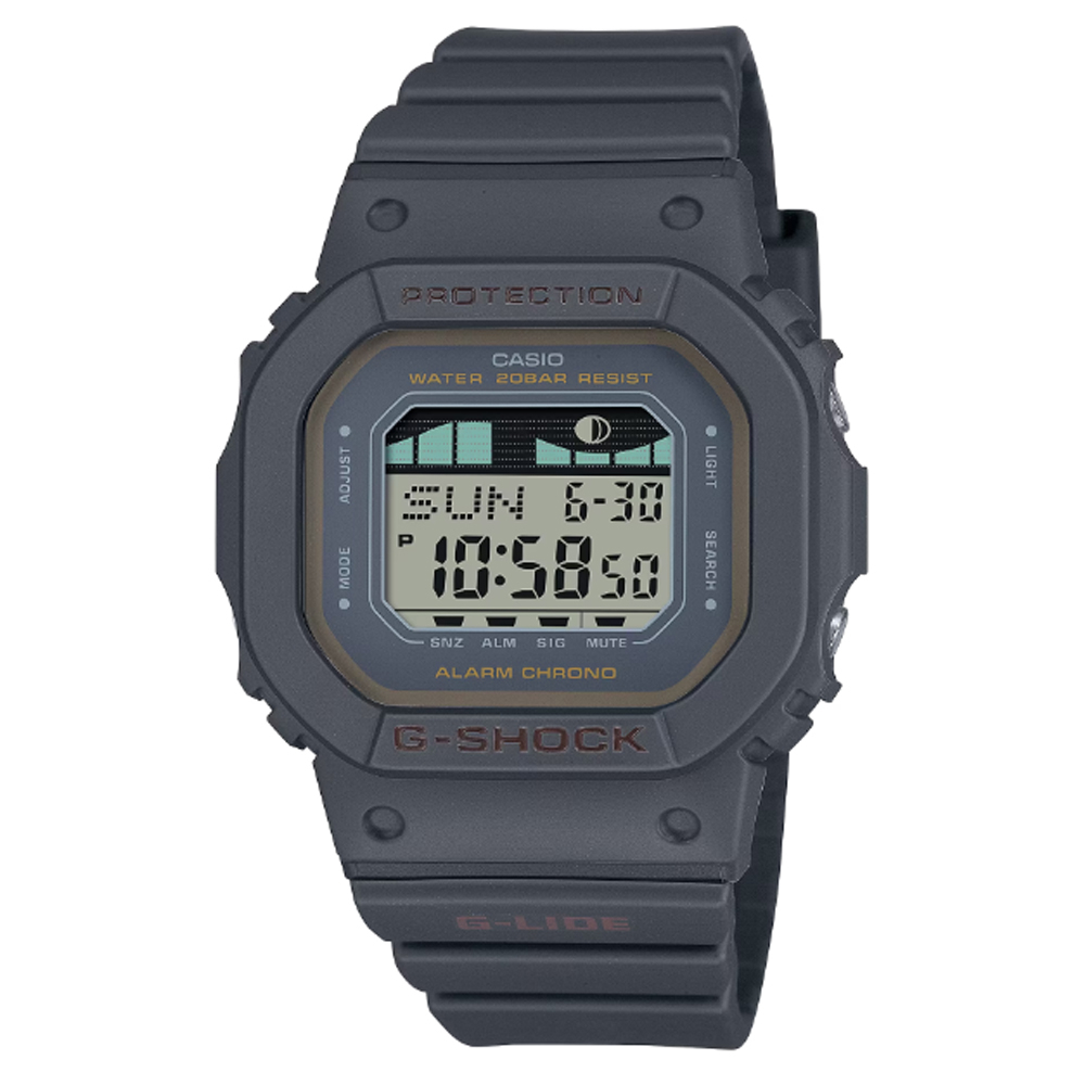 【CASIO 卡西歐】G-SHOCK 潮汐月相 纖薄衝浪電子錶-深灰(GLX-S5600-1 防水200米)