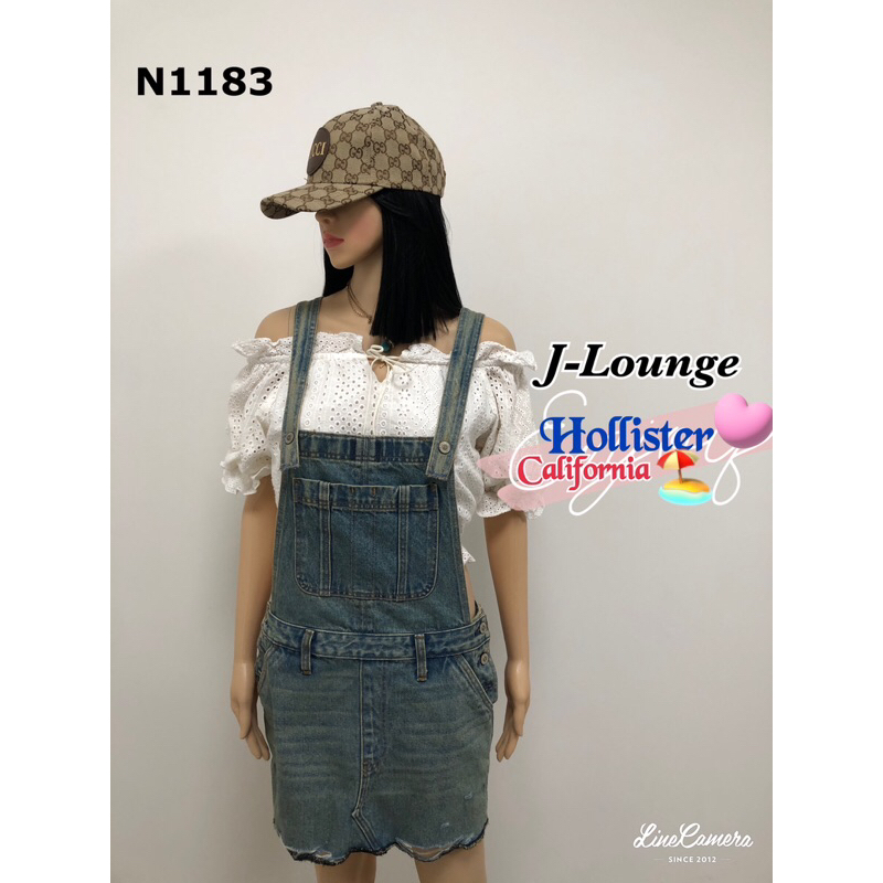 N1183全新美國專櫃Hollister復古刷破吊帶短裙denim suspender skirt J-Lounge