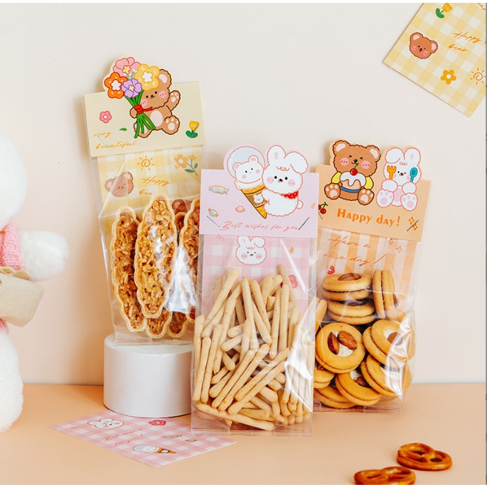 【芳焙】花朵熊兔紙卡包裝袋 / 《50入》餅乾包裝袋 / 雪Q餅包裝袋 / 牛軋糖 糖果包裝袋