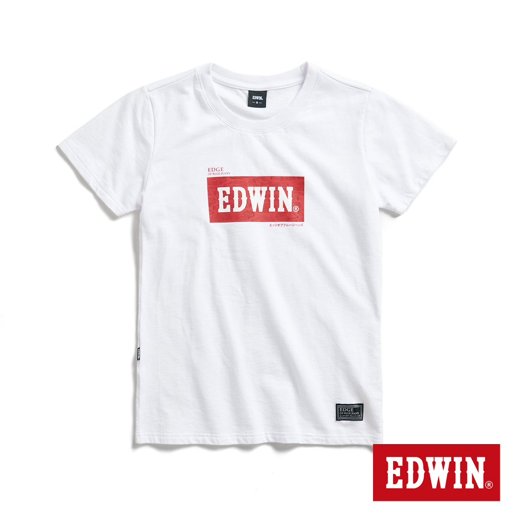 EDWIN EDGE系列 跑車BOX LOGO立體印花短袖T恤(白色)-女款