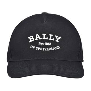BALLY白字刺繡LOGO棉質棒球帽(黑)