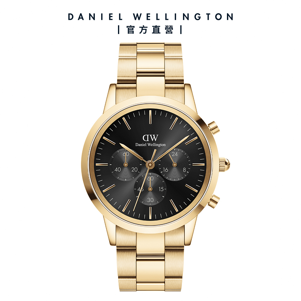 【Daniel Wellington】DW 手錶 Iconic Chronograph 42ｍｍ香檳金三眼精鋼錶黑錶盤