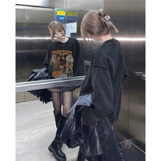 MAX BLACK 春季美式復古 印花水洗灰衛衣 Y09