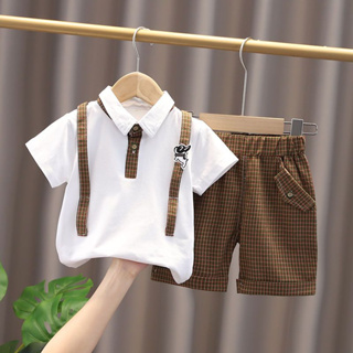 韓版 日系 男童套裝 男童 夏裝 帥寶寶 洋氣 短袖 兩件套 假背帶 嬰兒 夏天 衣服 1-3歲兒童 套裝 款帥氣短袖