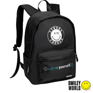 【SMILEY WORLD】 時尚潮流大容量後背包 書包 平板包 15吋筆電包 單肩包(黑)