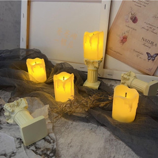 🕯️復古流淚蠟燭燈 做舊羅馬柱燭臺 韓式宮廷風 模擬蠟燭小夜燈 模擬蠟燭 英式復古 LED 模擬 復古模擬 擺拍 電子蠟