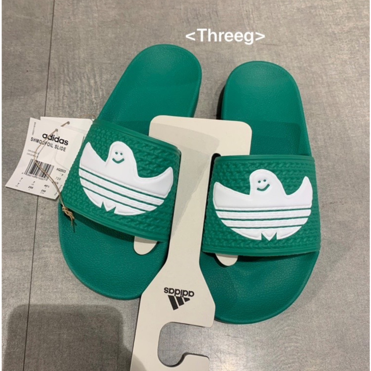 Threeg💫 ADIDAS SHMOOFOIL 運動拖鞋 小鬼 可愛 鬼魂 LOGO 深綠 男女鞋 HQ2033