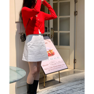 韓國代購KOREA_90 SHOP 法式優雅網拍CHERRYKOKO 白色蕾絲滾邊側拉鍊純棉短裙
