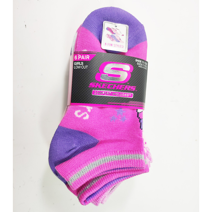 (D7) SKECHERS 兒童襪 女童休閒踝襪 (一組六雙) 粉紫色 17~22cm S118639-660