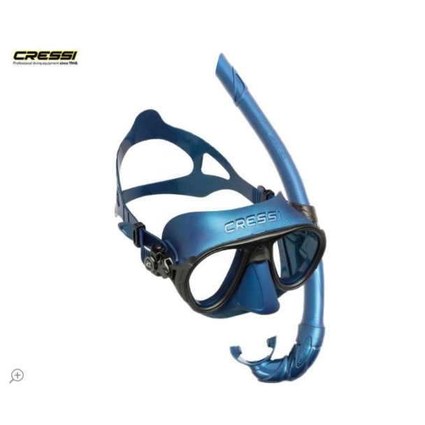 義大利知名品牌 CRESSI Kit Calibro 面鏡 + Corsica 藍 呼吸管 自由潛水