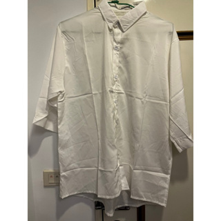 白色 韓版寬鬆五分袖襯衫 短袖襯衫 男 XL