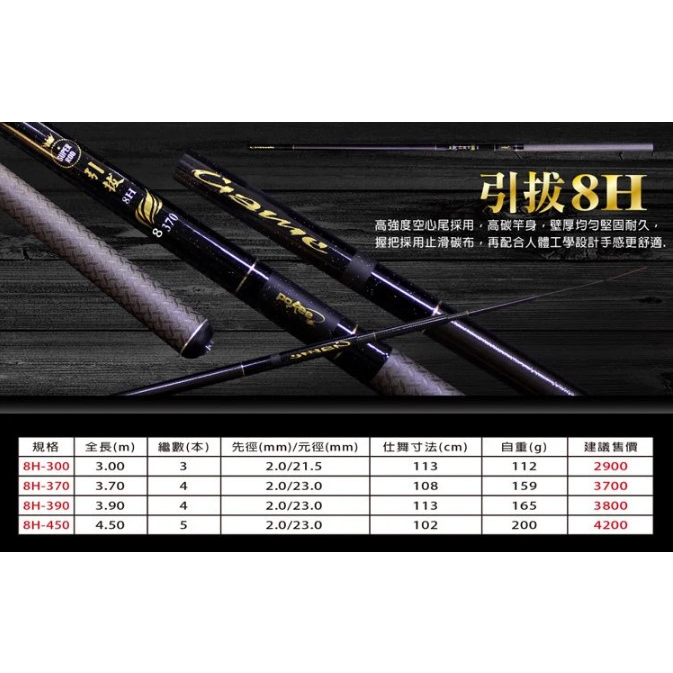 ◎百有釣具◎太平洋POKEE 引拔 8H 福壽竿 手竿 8H-300/370/390/450~再送高級浮標