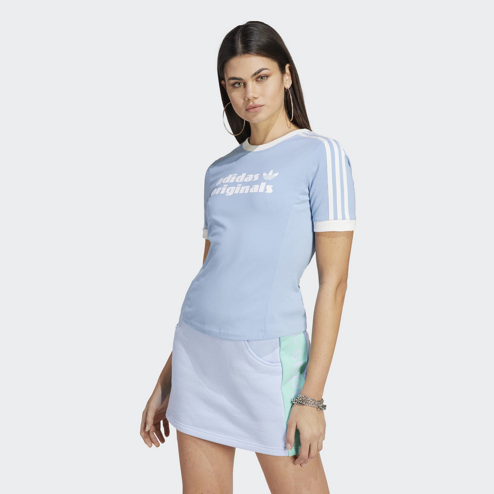 ADIDAS 短袖上衣 SLIM LOGO TEE 女 IC8533 藍白