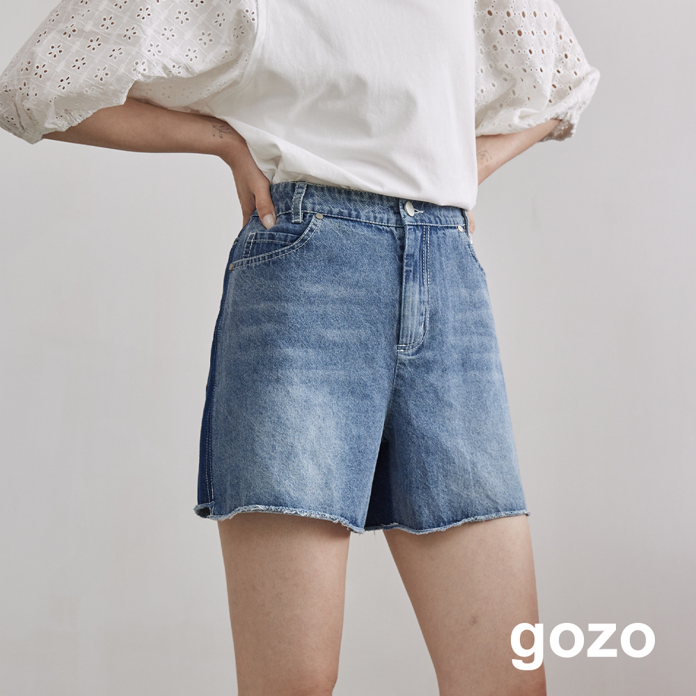 【gozo】顯瘦曖昧洗色牛仔短褲(淺藍/藍色_M/L) | 牛仔 修身 百搭