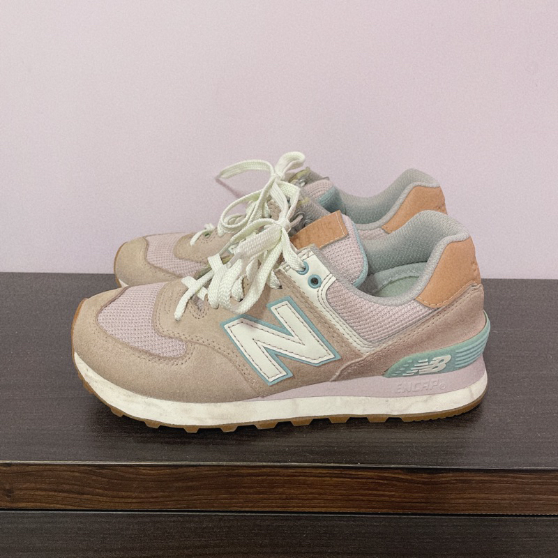 New balance574粉色焦糖底皮革標經典女鞋