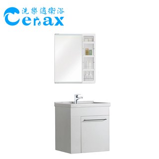【CERAX洗樂適衛浴】100%防水PVC發泡板浴櫃60CM 冷熱面盆龍頭 日式收納鏡櫃 衛浴三件組