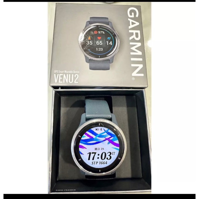 GARMIN VENU 2 AMOLED GPS 智慧腕錶台灣正版公司貨 享原廠保固（花崗岩藍、非全新品）