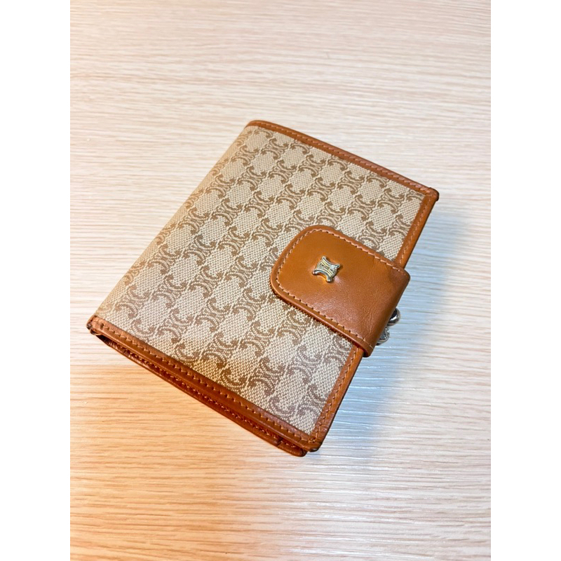 Celine vintage 日本 二手 淺色老花 口金 皮夾 中古短夾