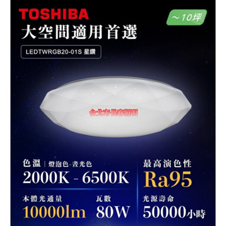 台北市長春路 東芝 TOSHIBA RGB美肌系列 吸頂燈 星鑽 LEDTWRGB20-01S 80W 10坪 可調光