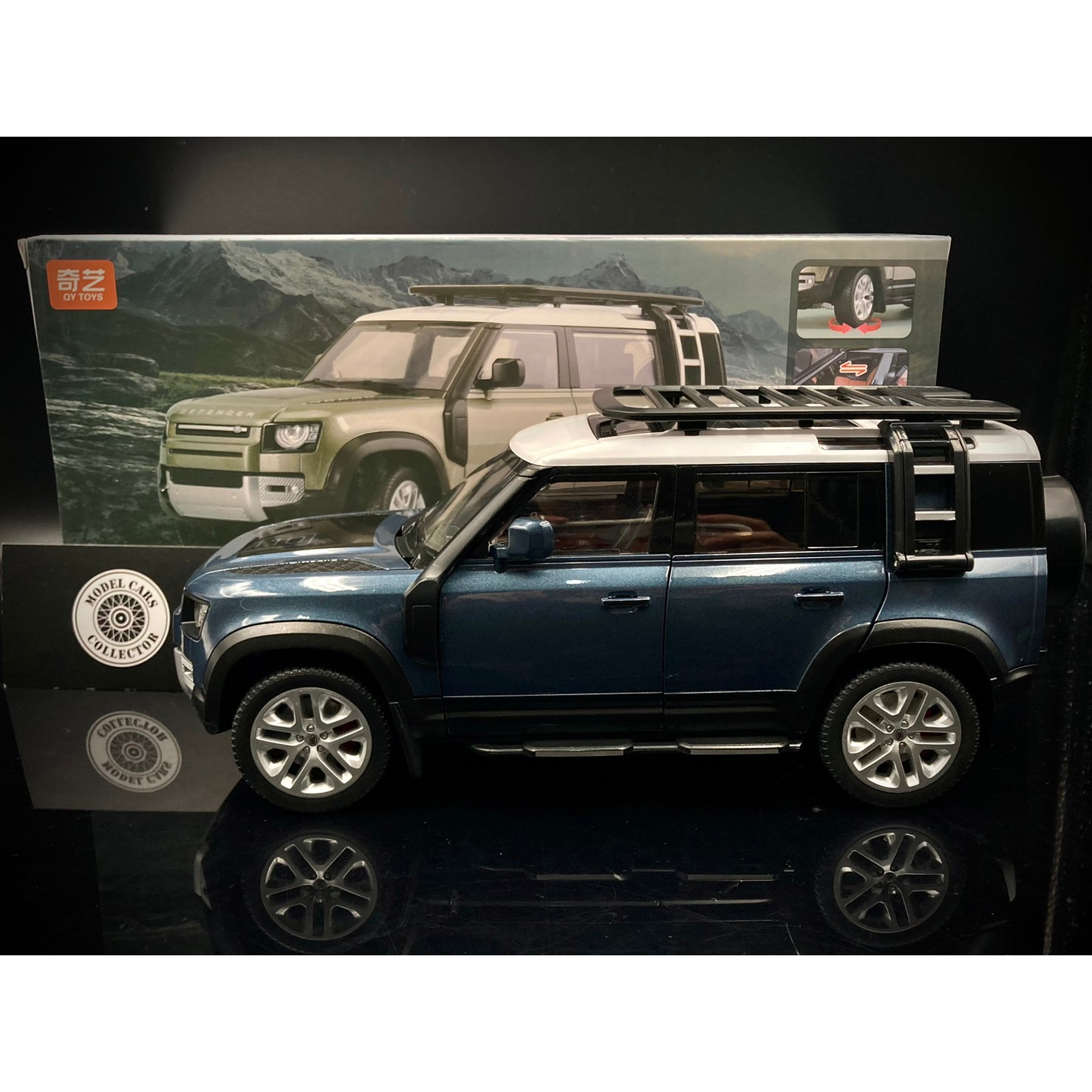 【收藏模人】奇藝 Land Rover Defender 110 聲光車 模型車 藍色 1:18 1/18