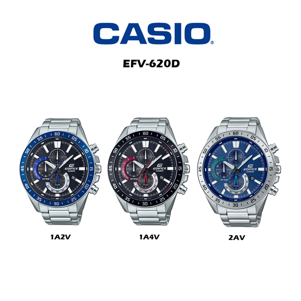 【WANgT】CASIO 卡西歐 EDIFICE EFV-620D 商務運動賽車三眼計時帶日期不鏽鋼經典腕錶