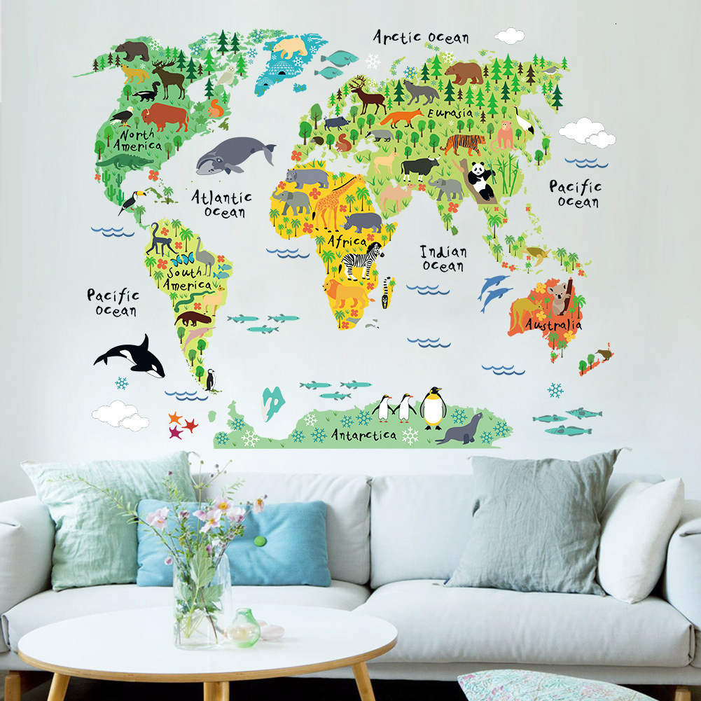 【台灣現貨壁貼】 | 動物世界地圖－ 自黏壁貼 壁貼 壁紙 防水 無痕壁貼 ins 網美裝飾