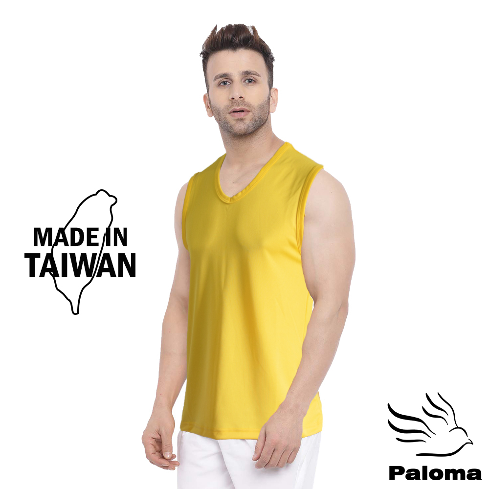 【Paloma】台灣製極涼感網眼排汗背心-黃色 寬肩背心