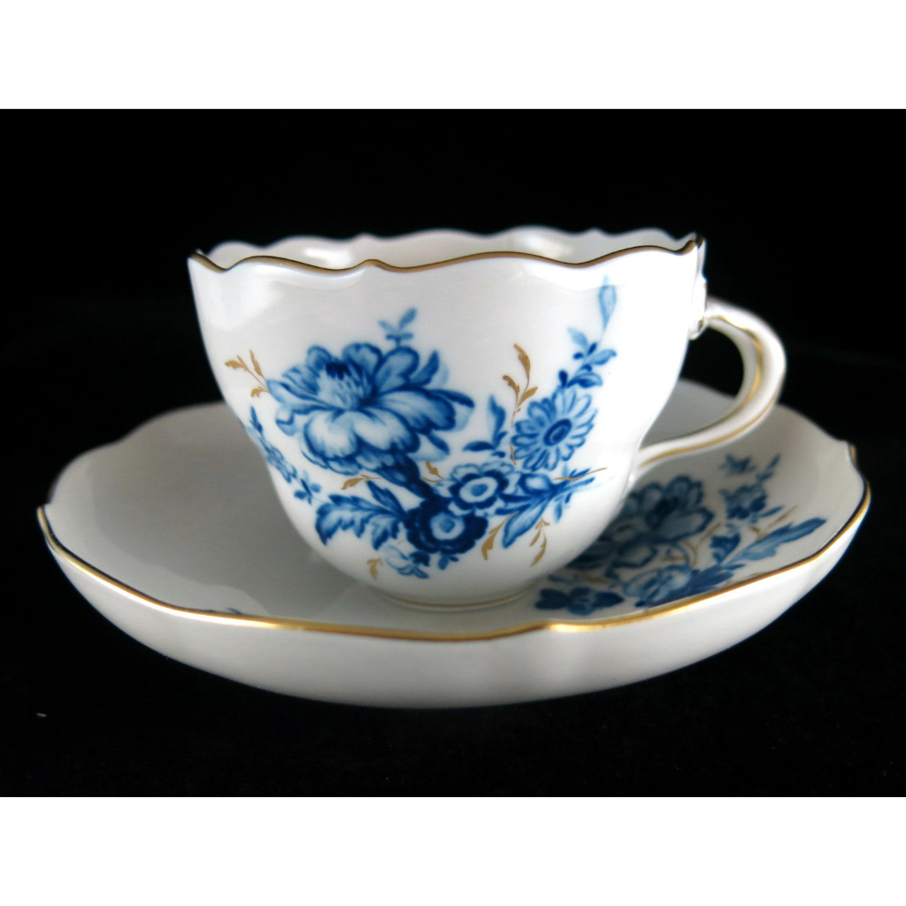 德國麥森Meissen 手繪藍花昆蟲系列咖啡杯盤組-B