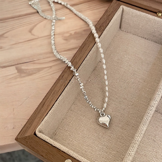 SSS🇰🇷現貨24H出貨🔥韓國🇰🇷愛心珍珠項鍊 鎖骨鏈 愛心珍珠項鏈女 輕奢小眾高級感鎖骨鏈 方塊拼接氣質頸鏈
