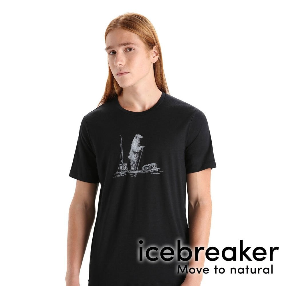 【icebreaker】Tech Lite II男羊毛圓領短袖上衣(熊熊划槳) 『黑』 0A56NA