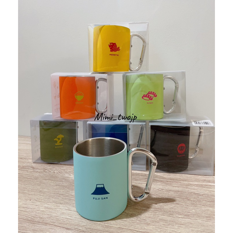 『米米兔日本雜貨店』現貨 日本 馬卡龍 登山扣 雙層 不鏽鋼杯 D扣杯 露營杯 壽司 達摩 富士山