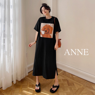 ANNE｜女狗狗圖案短袖洋裝 L-3XL【AD102134】短袖洋裝 大尺碼 短袖 洋裝 連身裙 狗狗 夏天 洋裝 女