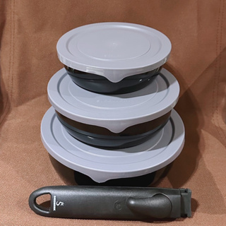SIEGWERK 德國不鏽鋼琺瑯保鮮鍋 圓形3入組 耀岩黑+ 可拆式隔熱把手