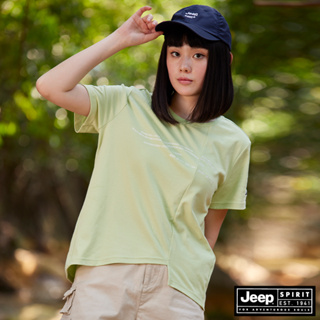 JEEP 女裝 簡約造型拼接印花短袖T恤-綠色