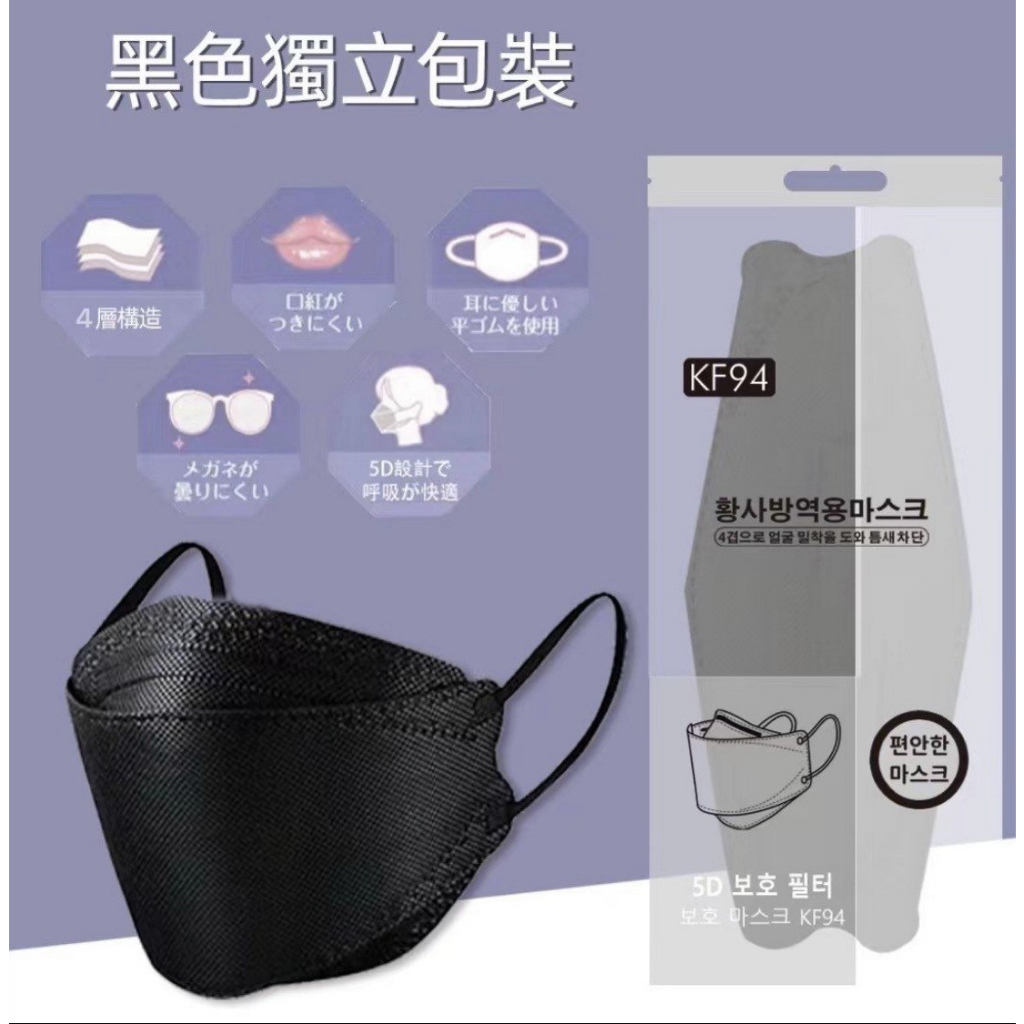KF94口罩 單片獨立包裝  一包內有10片（買五包送一包）【非醫用口罩】【黑】