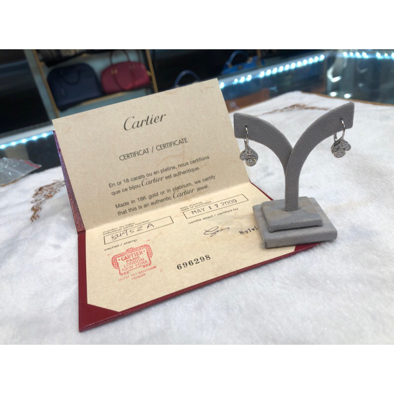 CARTIER-倒C字中包鑲圓鑽耳勾式耳環-PT950-5495ZA-4.8G-附證