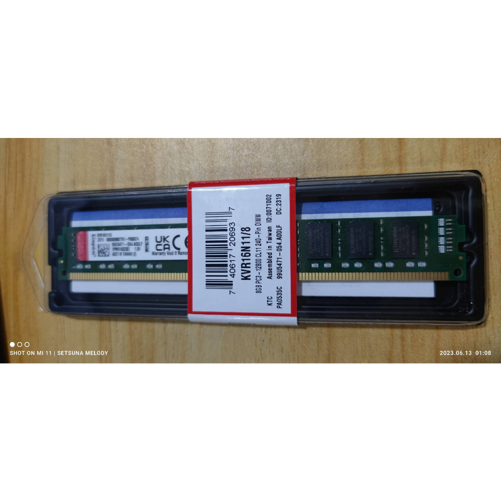 全新盒裝 | Kingston 8GB DDR3 1600 桌上型記憶體(KVR16N11/8) 原廠保固 原廠終身保固